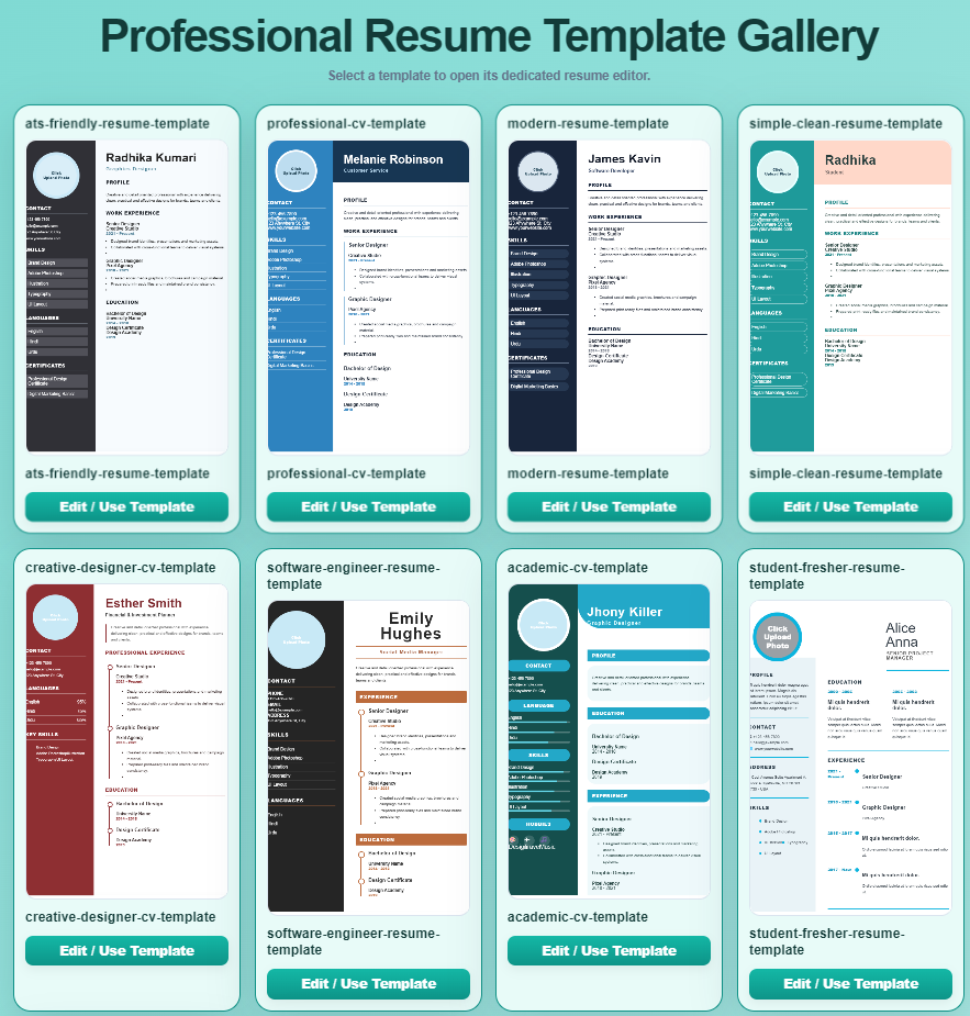 Free online resume builder with professional CV templates and instant PDF download