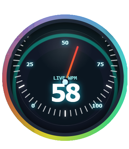 Live WPM meter gauge showing typing speed test results in real time